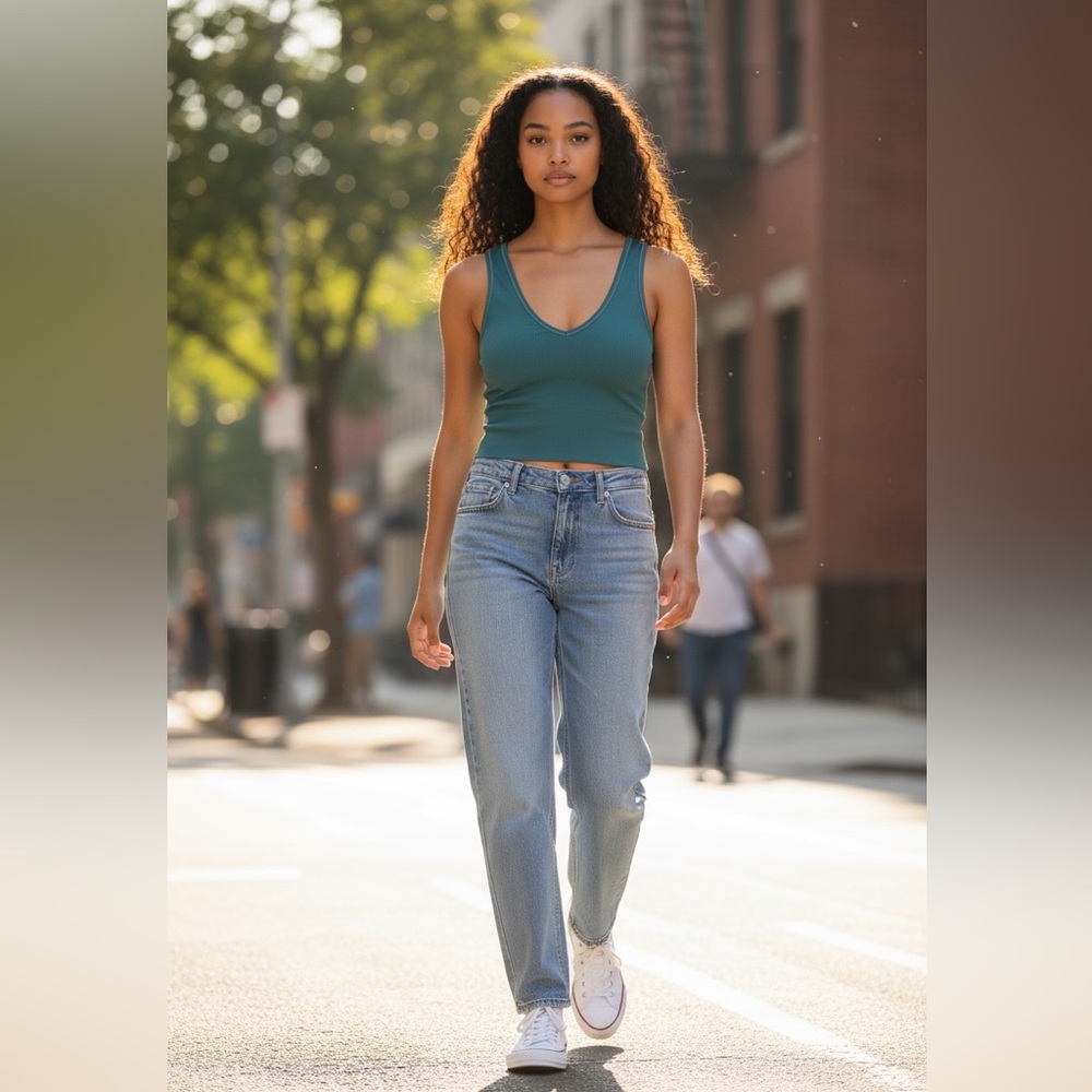 Athleta Ribbed V-Neck Crop Tank Top‎ Teal Size Small